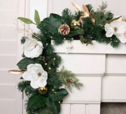 9ft. Pre-Lit Artificial White & Gold Magnolia Christmas Garland White Gold Magnolia -Michaels Shop D754392S 8