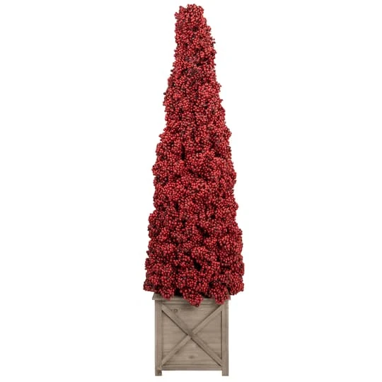 Northlight 4ft. Red Berry Cone Potted Christmas Topiary 4 Northlight 4ft. Red Berry Cone Potted Christmas Topiary - Image 2