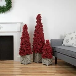 Northlight 4ft. Red Berry Cone Potted Christmas Topiary 11 Northlight 4ft. Red Berry Cone Potted Christmas Topiary -Michaels Shop D755868S 2