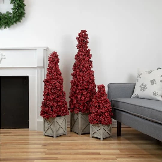Northlight 4ft. Red Berry Cone Potted Christmas Topiary 5 Northlight 4ft. Red Berry Cone Potted Christmas Topiary - Image 3