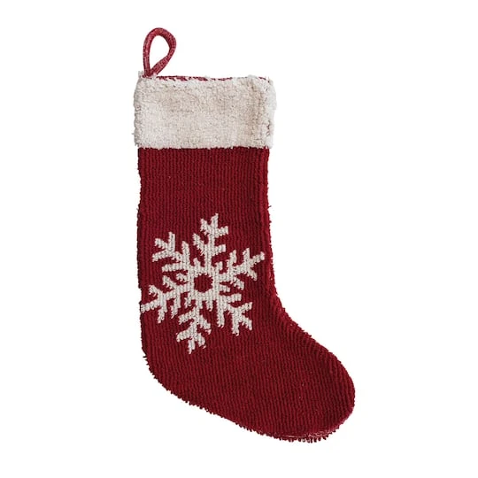 Hello Honey® 20" Red & Cream Snowflake Cotton Knit Stocking 3 Hello Honey® 20" Red & Cream Snowflake Cotton Knit Stocking