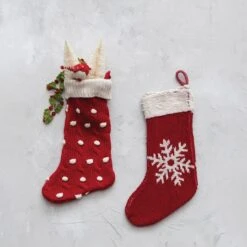 Hello Honey® 20" Red & Cream Snowflake Cotton Knit Stocking 8 Hello Honey® 20" Red & Cream Snowflake Cotton Knit Stocking -Michaels Shop D758829S 2