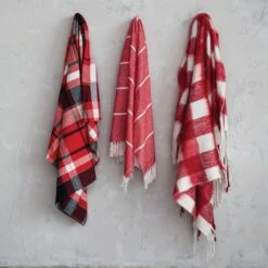 Hello Honey® Red & White Plaid Woven Acrylic Throw With Fringe -Michaels Shop D758850S 2