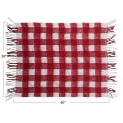 Hello Honey® Red & White Plaid Woven Acrylic Throw With Fringe -Michaels Shop D758850S 4