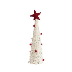 Hello Honey® 16" Red & Cream Handmade Wool Felt Applique Tree With Star & Pom Poms -Michaels Shop D758852S 1 1
