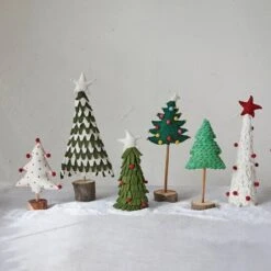 Hello Honey® 16" Red & Cream Handmade Wool Felt Applique Tree With Star & Pom Poms -Michaels Shop D758852S 2